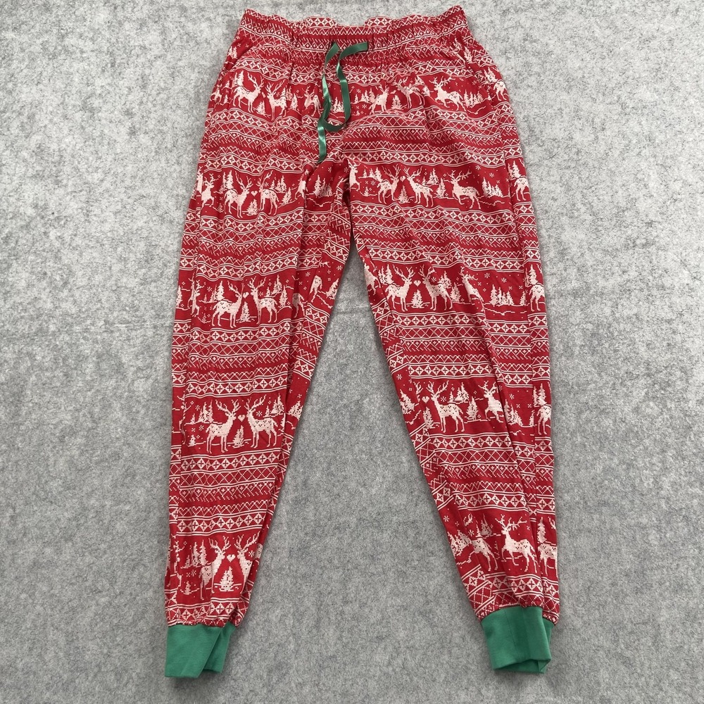 Magellan Outdoors Pajama Pants Womens L 31x27 Red Fair Christmas Reindeer Jogger